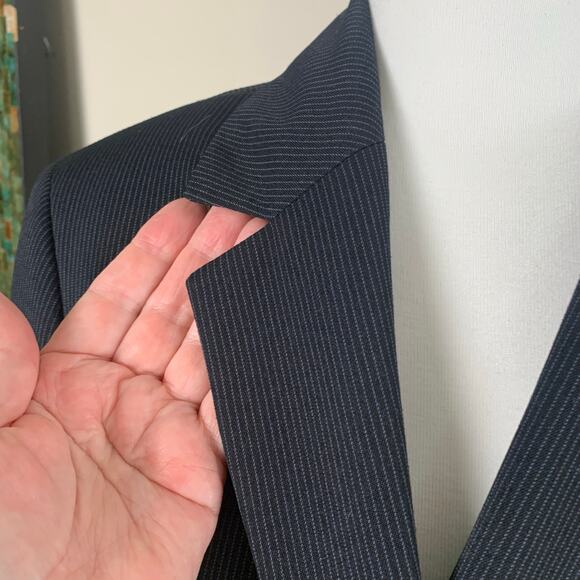 Le Suit Petite Size 12 2-Piece Suit w/ Blazer Jacket Black Pinstripe Minimalist - Picture 4 of 13